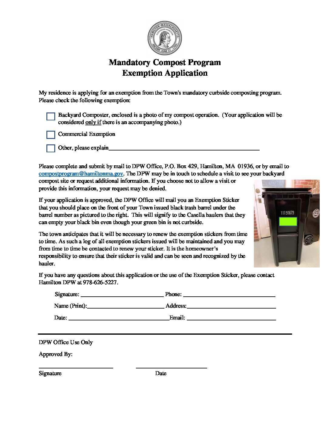 Compost Exemption Application - Town of Hamilton, MA